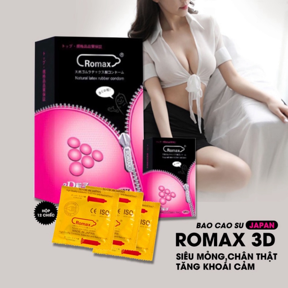 [Chính Hãng] Bao Cao Su Romax 3D Siêu Mỏng - Bcs Giúp Cuộc Yêu Tăng Hưng Phấn, Hàng Chính Hãng 1OO%(Hộp 12c) . .