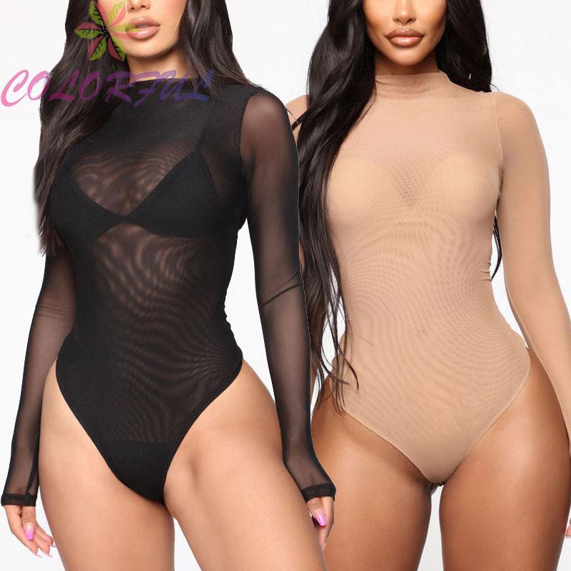 Bodysuit Dài Tay Xuyên Thấu Gợi Cảm Cho Nữ