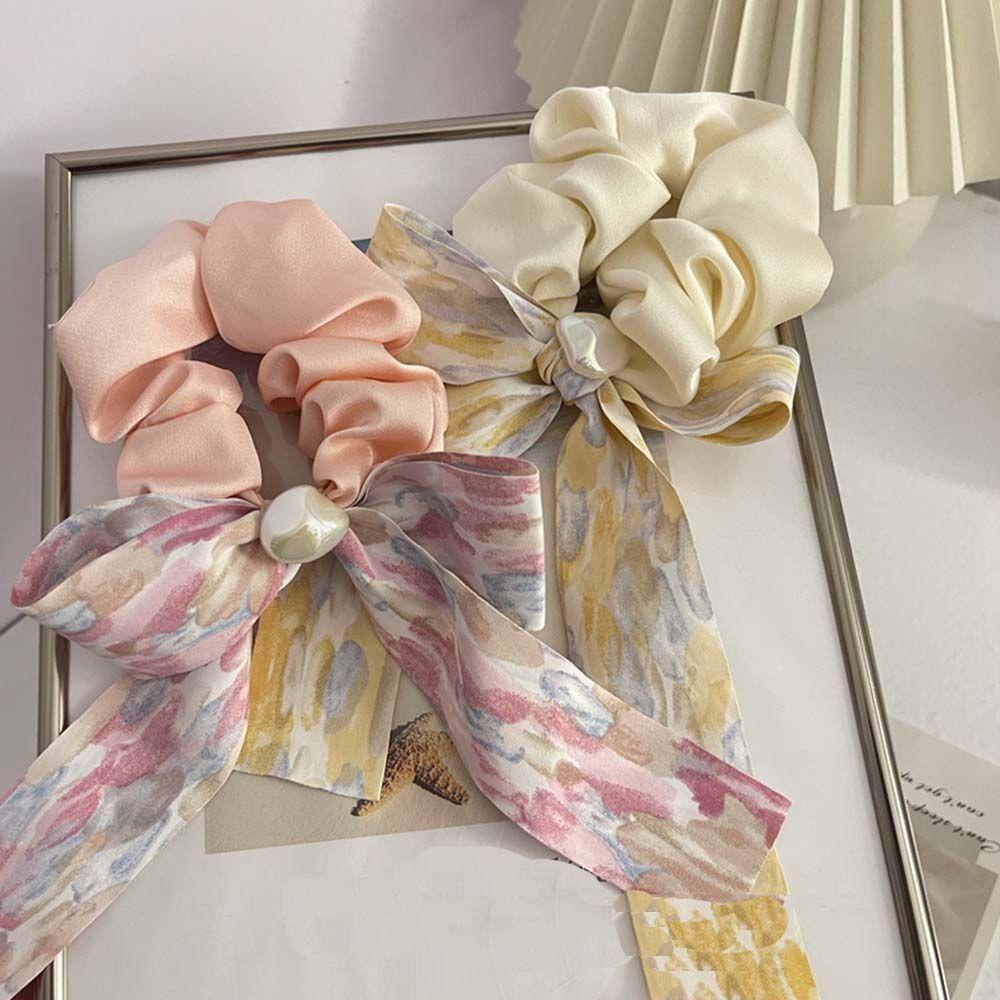 Dây Cột Tóc Co Giãn In Họa Tiết Hoa Thanh Lịch Dễ Thương Giá Đỡ