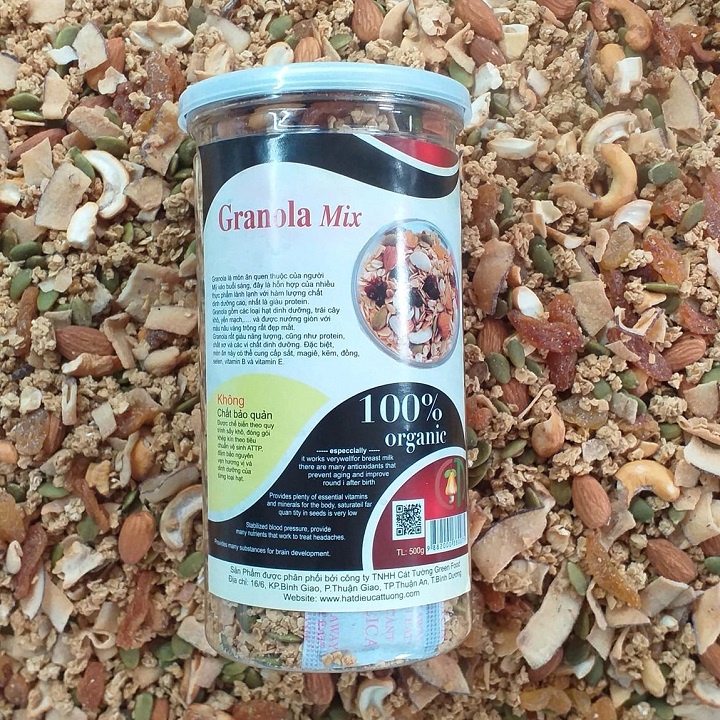 Granola, Ngũ Cốc Ăn Kiêng Cốm Yến Mạch Nướng Giòn Trộn Lẫn Các Hạt Dinh Dưỡng Hộp 500g Hàng Mới Không Hôi Dầu