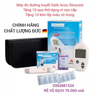Máy đo đường huyết Safe Accu Sinocare SIÊU RẺ, CHẤT LƯỢNG Đức, tặng 10 que thử dạng vỉ cao cấp và 10 kim lấy máu