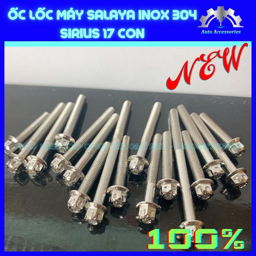 ỐC SALAYA, Ốc Lốc Máy SIRIUS, thay thế ZIN, số lượng 17 con, giúp trang trí xe, tăng thêm vẻ đẹp và bền chắc - INOX 304