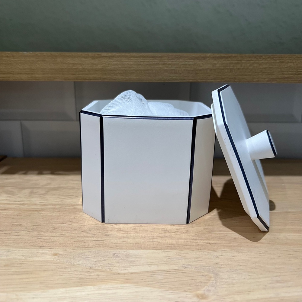Homebase MOYA Hộp đựng bông tẩy trang KH043 bằng nhựa Polyresin 9.7X9.3X9.3CM màu trắng