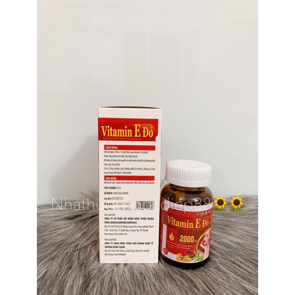 Viên uống trắng da mờ nám VITAMIN E ĐỎ - Tinh dầu thông đỏ ,hoa anh thảo - Hộp 30 viên