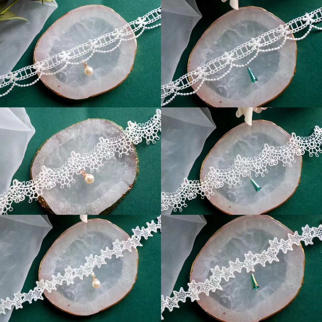 Vòng Cổ Choker Ren Trắng Đính Ngọc Trai Phong Cách Hàn Quốc