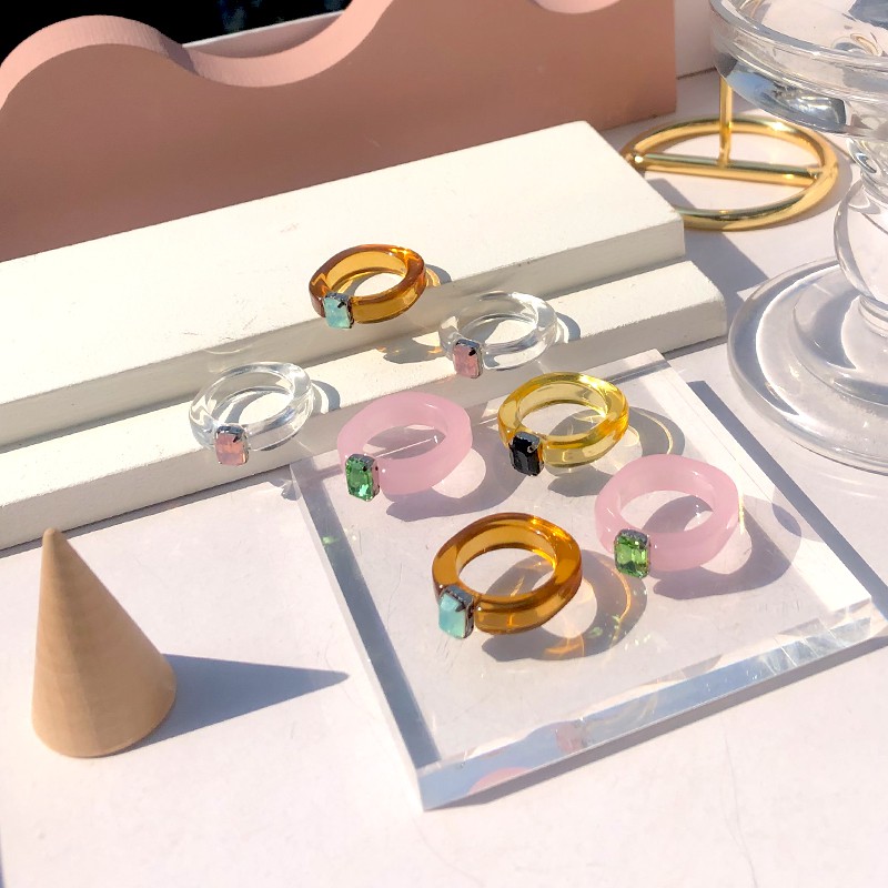 IF ME Nhẫn bằng nhựa màu sắc trong suốt phong cách Hàn Quốc cho nữ