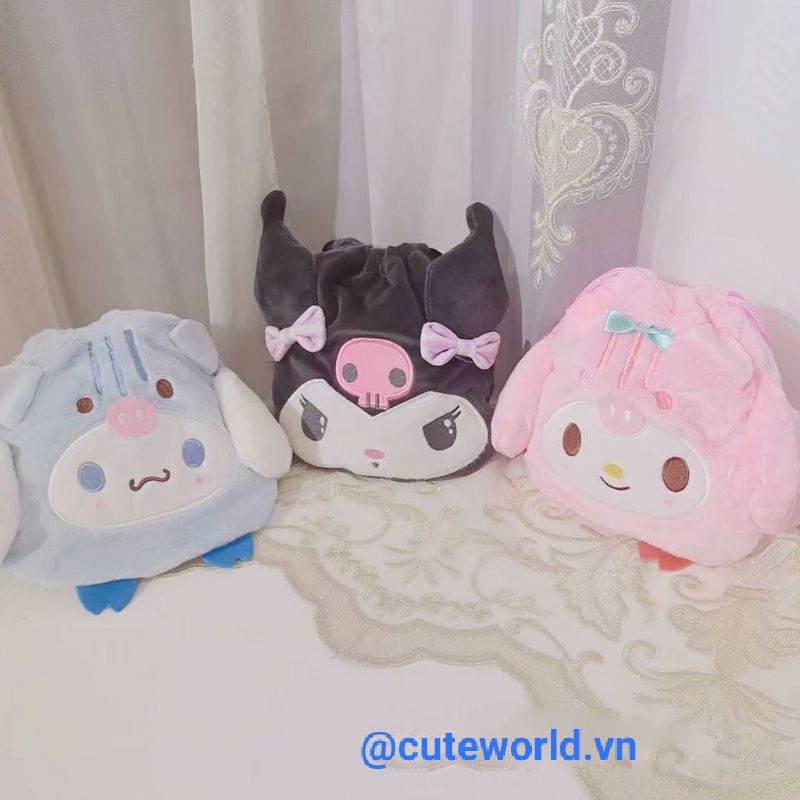 Túi đựng mỹ phẩm dây rút Sanrio bông mềm