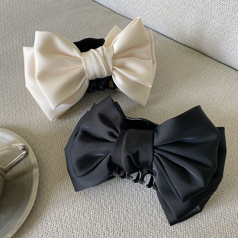 Kẹp Tóc Hình Nơ Lớn Màu Đen Phong Cách Hàn Quốc Thanh Lịch Dành Cho Nữ