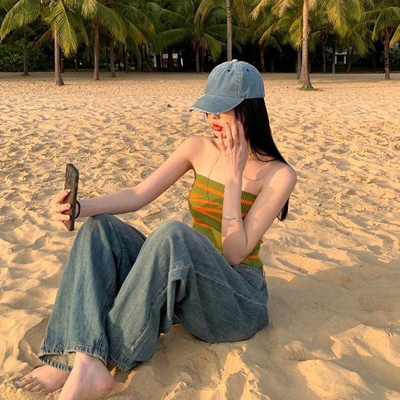 Porozi  Áo nữ dệt kim  dáng lửng thời trang mùa hè phong cách Hàn Quốc