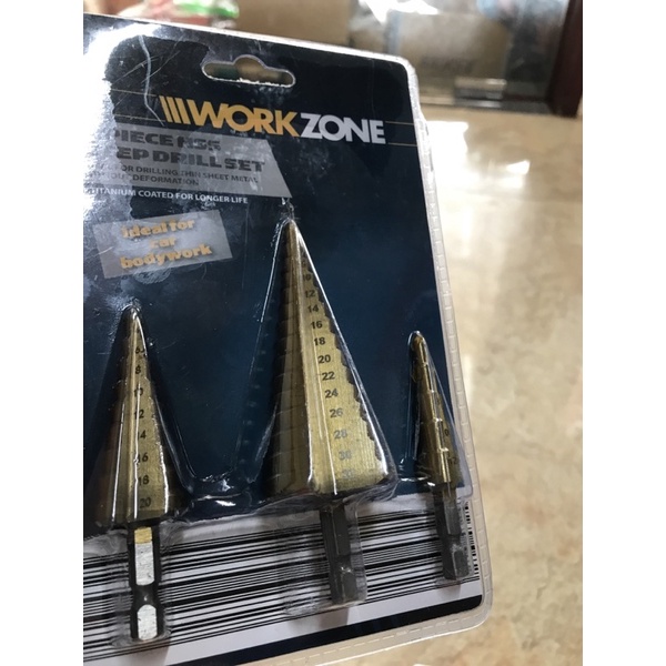 Bộ ba mũi khoan tháp,khoan bước thép HSS Work Zone cao cấp