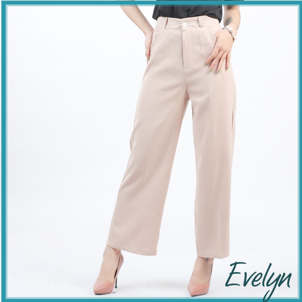 Quần ống rộng suông khóa trước Evelyn chất tuyết mưa kiểu dáng basic