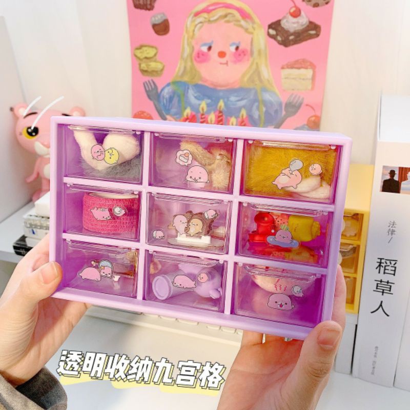 Tủ đựng đồ đa năng mini 9 ngăn kèm stickers xinh xắn