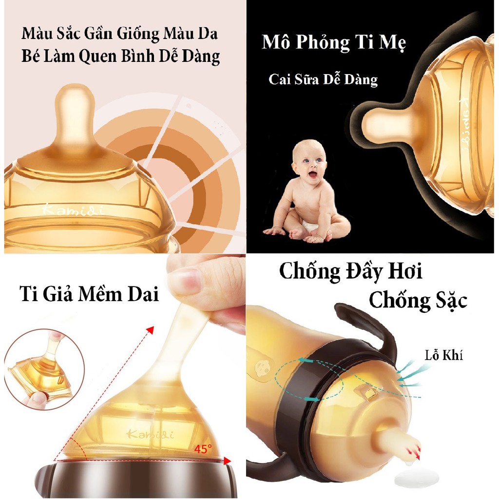 Phụ Kiện Bình Sữa Kamidi, Bộ Sản Phẩm Bình Sữa Kamidi Silicon /Nhựa, Tay Cầm, Ống Hút...Kamidi Babyjoy Mart