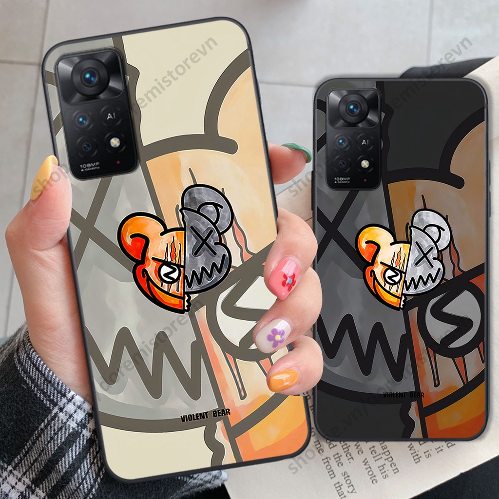 Ốp lưng Xiaomi Redmi Note 11 4G / Note 11S / Note 11 Pro 5G hình kaws, kith, bear brick nổi 3D phong cách độc đáo