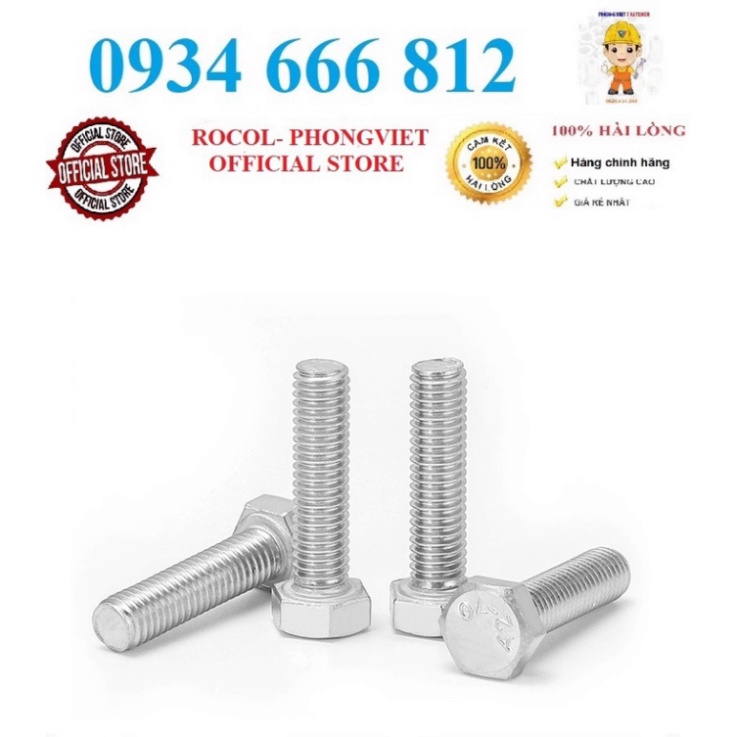 Set 10c Bulong lục giác ngoài inox 201 M8,M8x16,M8X20,M8X30, M8X40, M8X50,M8X60