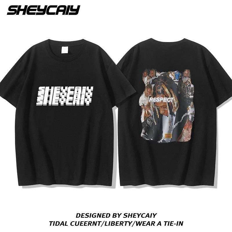 Summer Pure Cotton American Short-Sleeved T-shirt Men's Ins Harajuku Style Design Sense Niche Retro Easy Matching Loose Top T-shirt pOP4