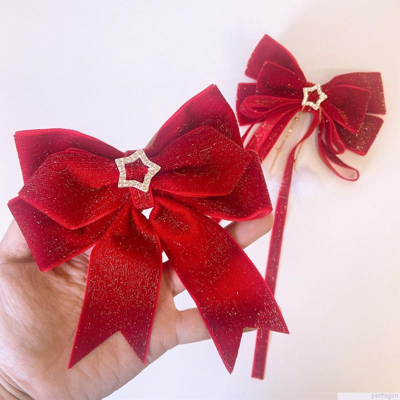 Kẹp tóc mặt nơ tua rua màu đỏ xinh xắn dành cho nữ vào tiệc giáng sinh năm mới