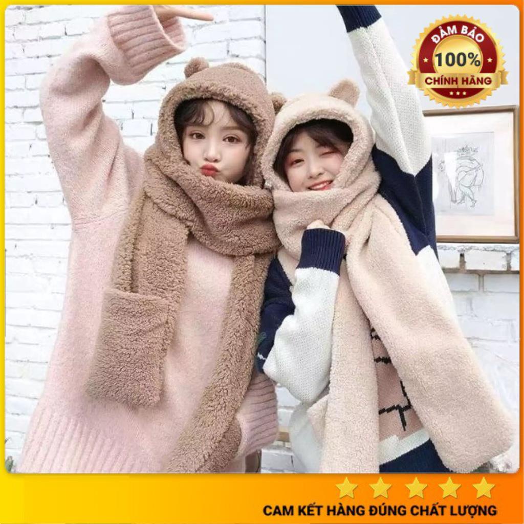 Mũ lông cừu ấm áp, Mũ len nữ hàn quốc kèm khăn quàng cổ và găng tay ấm áp - Đánh bay giá lạnh mùa đông '