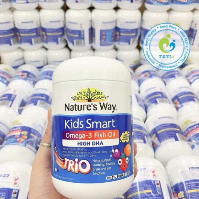 Viên mềm (60v/180v) bổ sung DHA phát triển trí tuệ bé từ 1 tuổi Nature’s Way Kids Smart Bursts Omega-3 Fish oil Trio, Úc