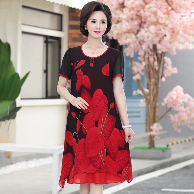 Đầm Quý Bà Dáng Xuông Hoa Hoạ Tiết U50_U60.Sz: XL-4XL