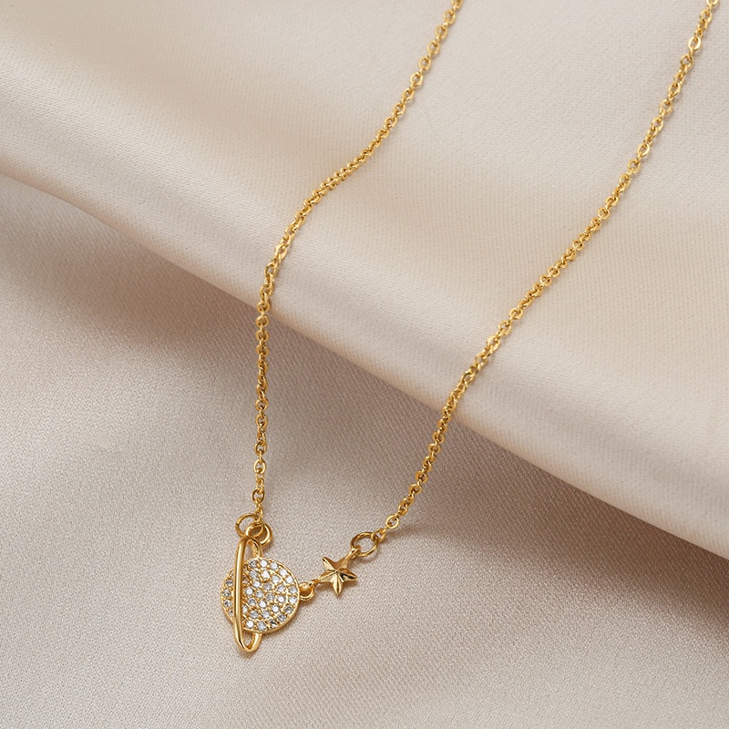 ❤zheting❤Vòng cổ Ngắn Mặt Hình Hành Tinh Bằng Titan Phong Cách Phổ Biến Đơn Giản Thời Trang Nữ