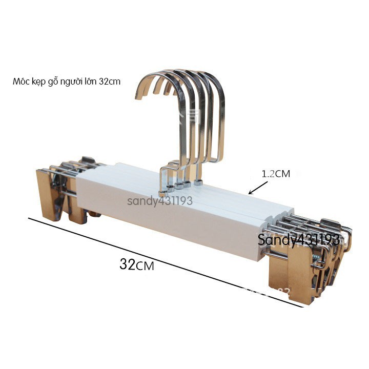 Móc Kẹp Váy Quần Gỗ Trắng 32cm (1 móc)