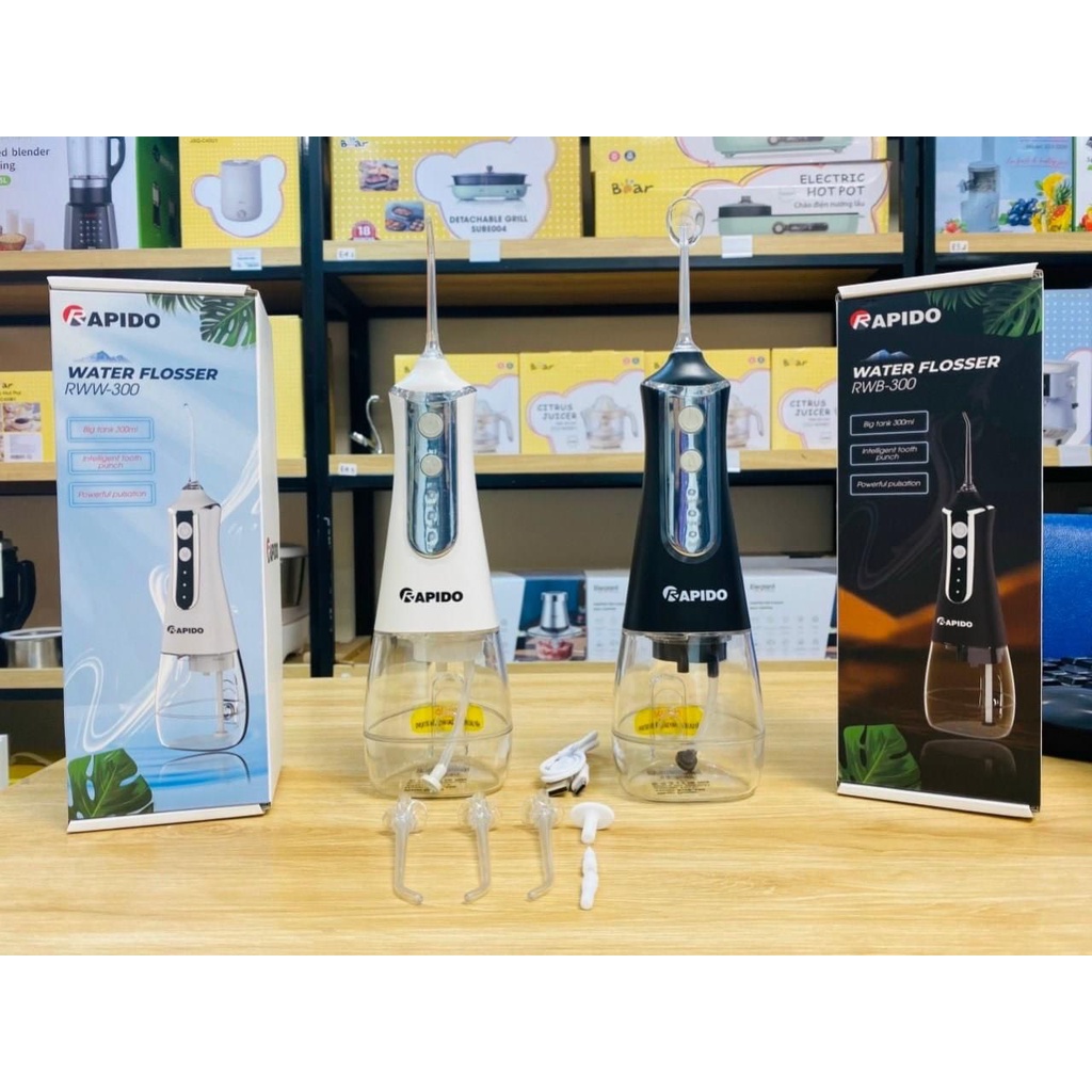 Máy tăm nước Rapido RWB/RWW 300ML - Bàn chải điện thông minh  - Công nghệ Đức- BH chính hãng - Sale 50%