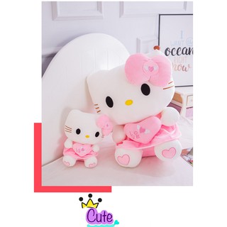 GẤU BÔNG KITTY ÔM TIM THÊU SIZE 30CM