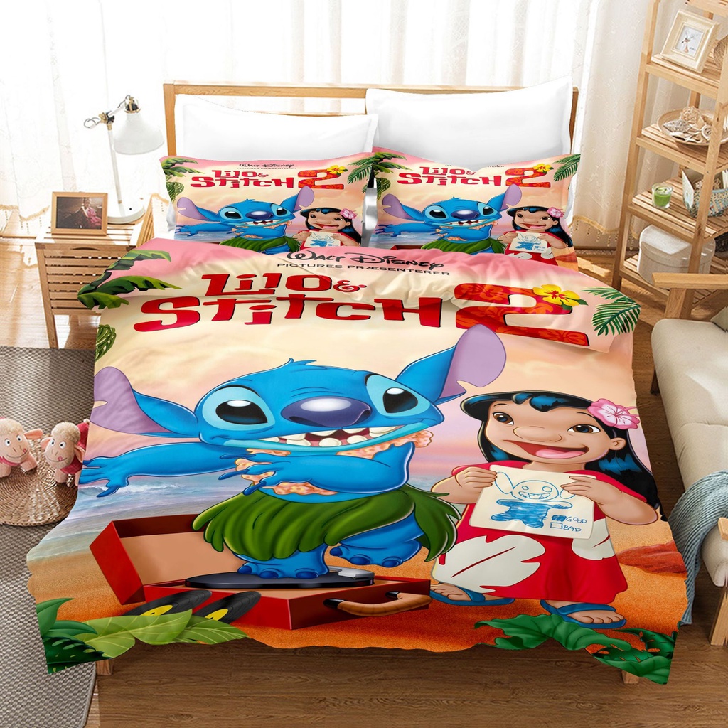 Bộ Chăn Ga Vỏ Gối In Hình LILO Và STITCH Dễ Thương Thoáng Khí