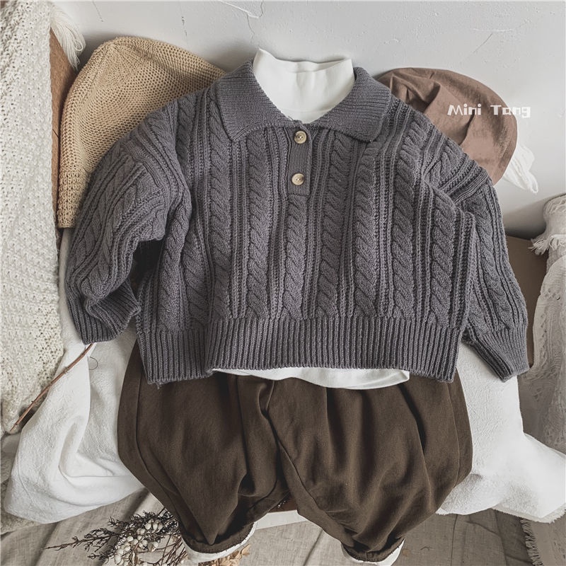 Áo Sweater Cổ Bẻ Phong Cách Nhật Hàn Thời Trang Thu Đông Cho Bé