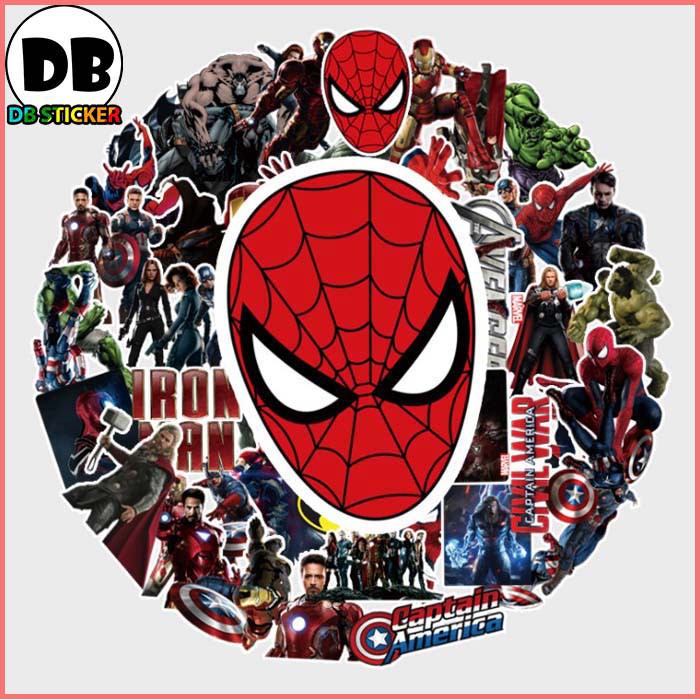 [Set 50 Cái] Sticker phong cách Spiderman, Avengers dán trang trí laptop, mũ nón bảo hiểm, vali, xe tay ga - DB.015