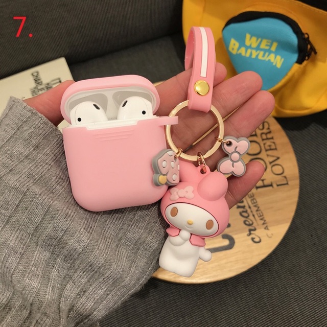 Cute Cartoon Kyechain AirPods Case Hello Kitty Melody Pom pom Purin Cinnamoroll penguin Silicone Airpods 1 2 Case Soft &