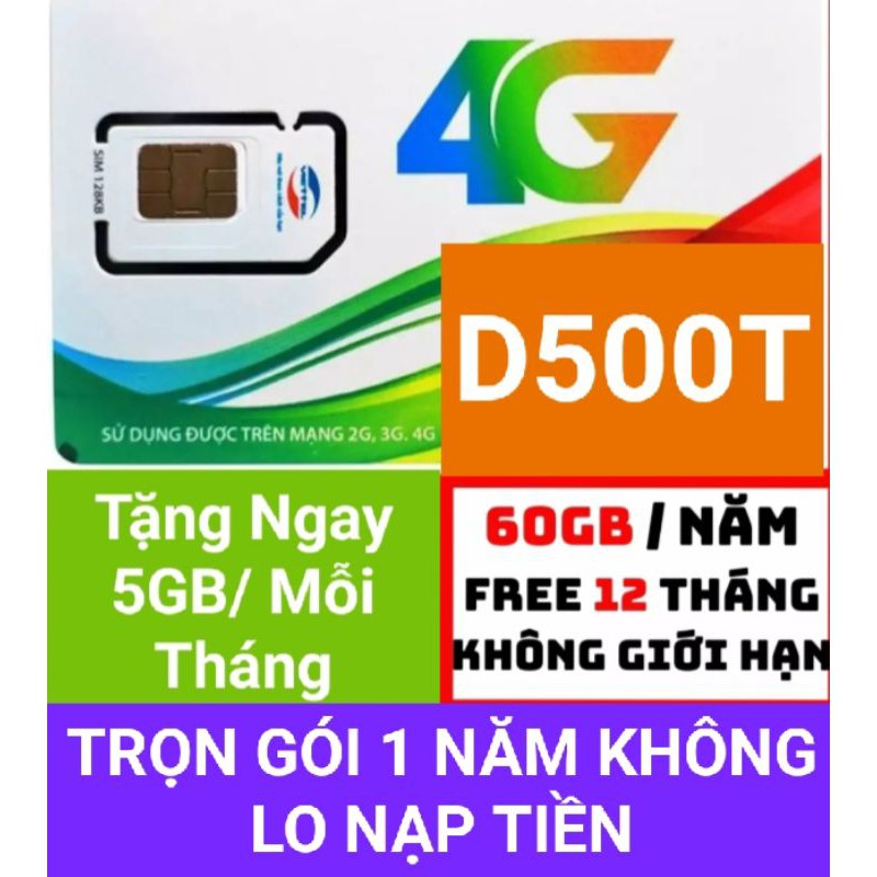 Sim 4G Viettel D500T.Trọn Gói 1 Năm Không Nạp Tiền,Mỗi Tháng Cộng 5GB Sim Tomato Nghệ Gọi Được Bình Thường.