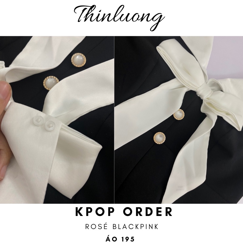 Áo yếm nơ giống Rose Blackpink màu đen kết hợp vải lụa trắng sang trọng