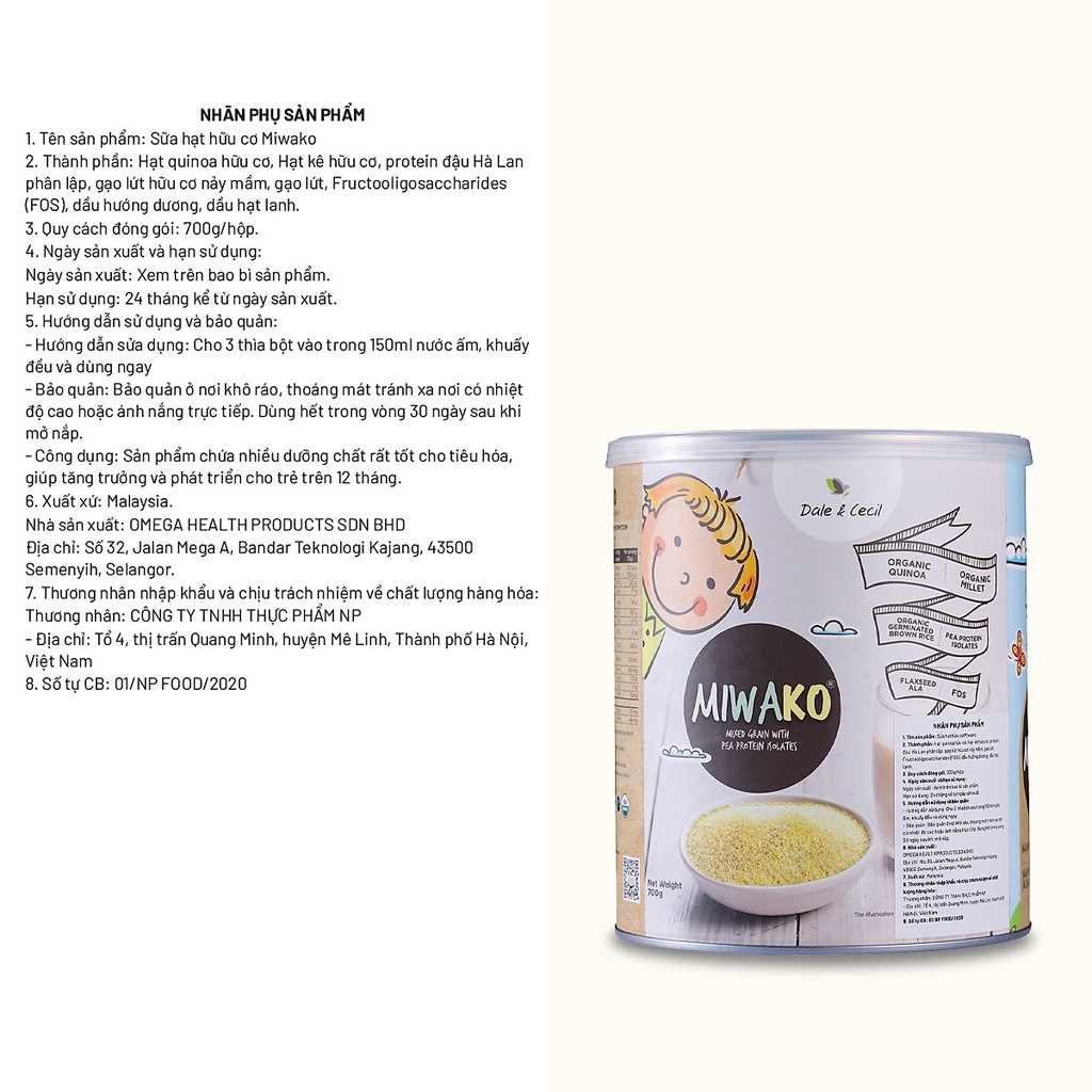 Combo Sữa Hạt Miwako Cho Bé 3 Vị Hộp 700g, Nhập Khẩu Malaysia - Sữa Miwako Cho Trẻ Tăng Động, Dị Ứng Đạm Bò - nutivegan