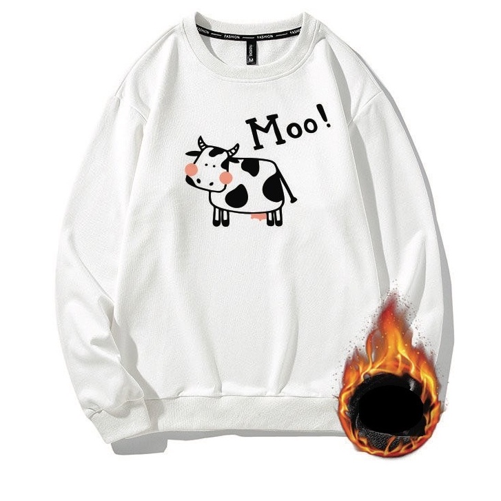Áo sweater unisex form rộng nỉ bông in hình chú bò sữa moo! hot trend tay dài thu đông