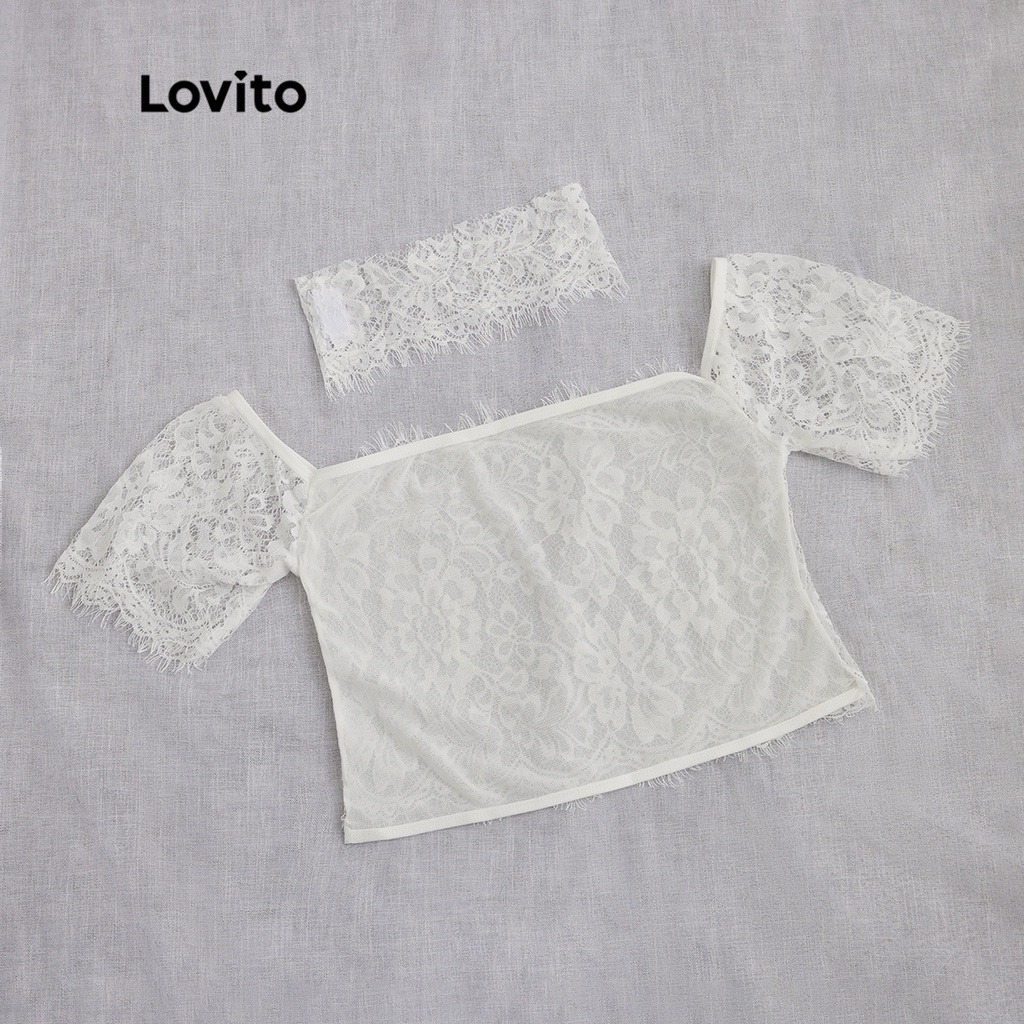 Đồ lót ren Lovito với dây đeo trễ vai không có miếng đệm sexy L17X614 (Trắng / Đen) | BigBuy360 - bigbuy360.vn