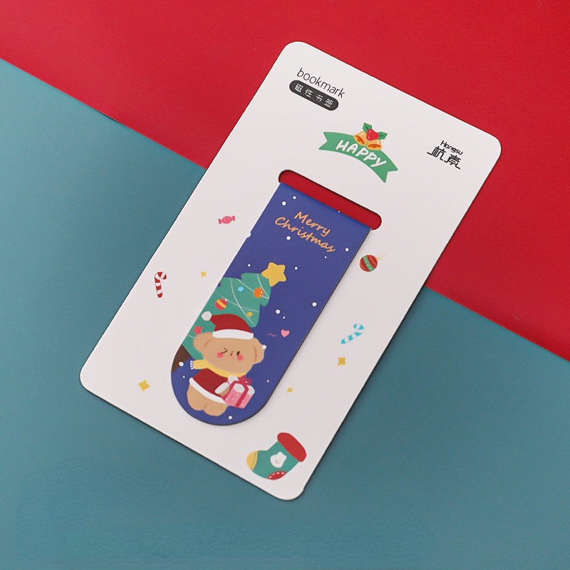 Bộ 4 Thẻ Đánh Dấu Trang Sách Hai Mặt Từ Tính Họa Tiết Giáng Sinh Dễ Thương Sáng Tạo Tinh Tế Dành Cho Học Sinh