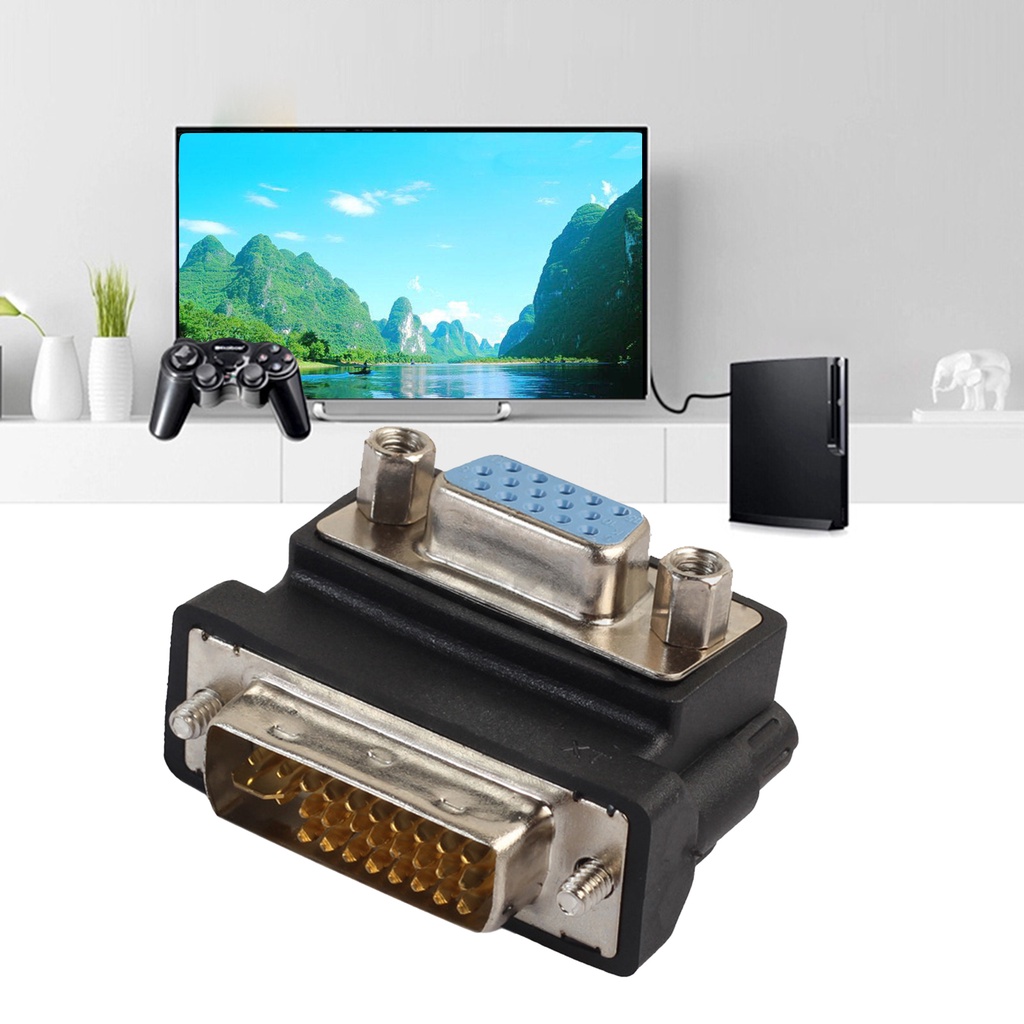 Đầu chuyển đổi DVI-I 24+5 sang VGA 15 Pin HDMI góc phải 90 độ chuyên dụng cho laptop TV