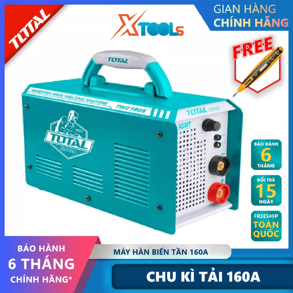 Máy hàn điện tử TOTAL TW21605 Máy hàn điện tử Inverter MMA Nguồn vào 6.3 kVA 65V Dòng điện 10-160A, biến tần IGBT