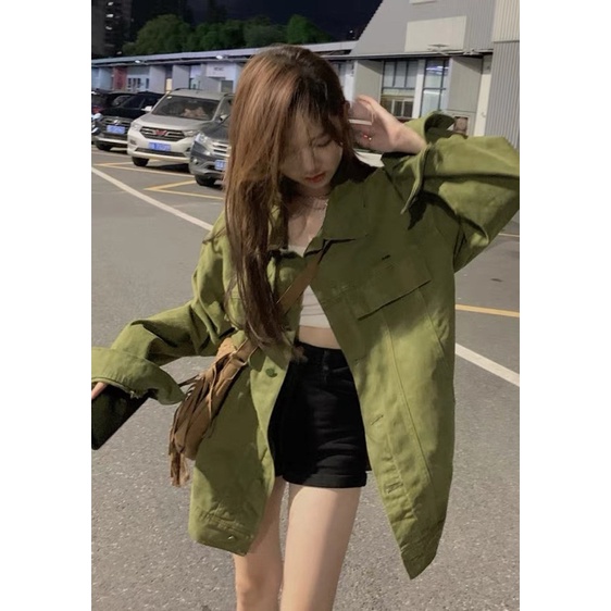 Áo Khoác Bò Form Rộng Màu Xanh Phong Cách Hàn Quốc