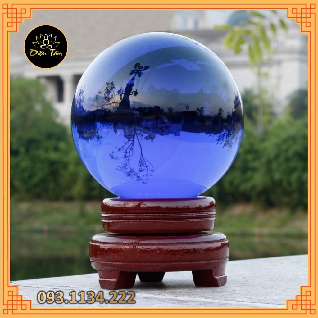 Quả cầu phong thủy pha lê màu xanh lam xanh dương size to  15cm hợp mệnh Mộc, mệnh Thủy đồ phong thủy trang trí