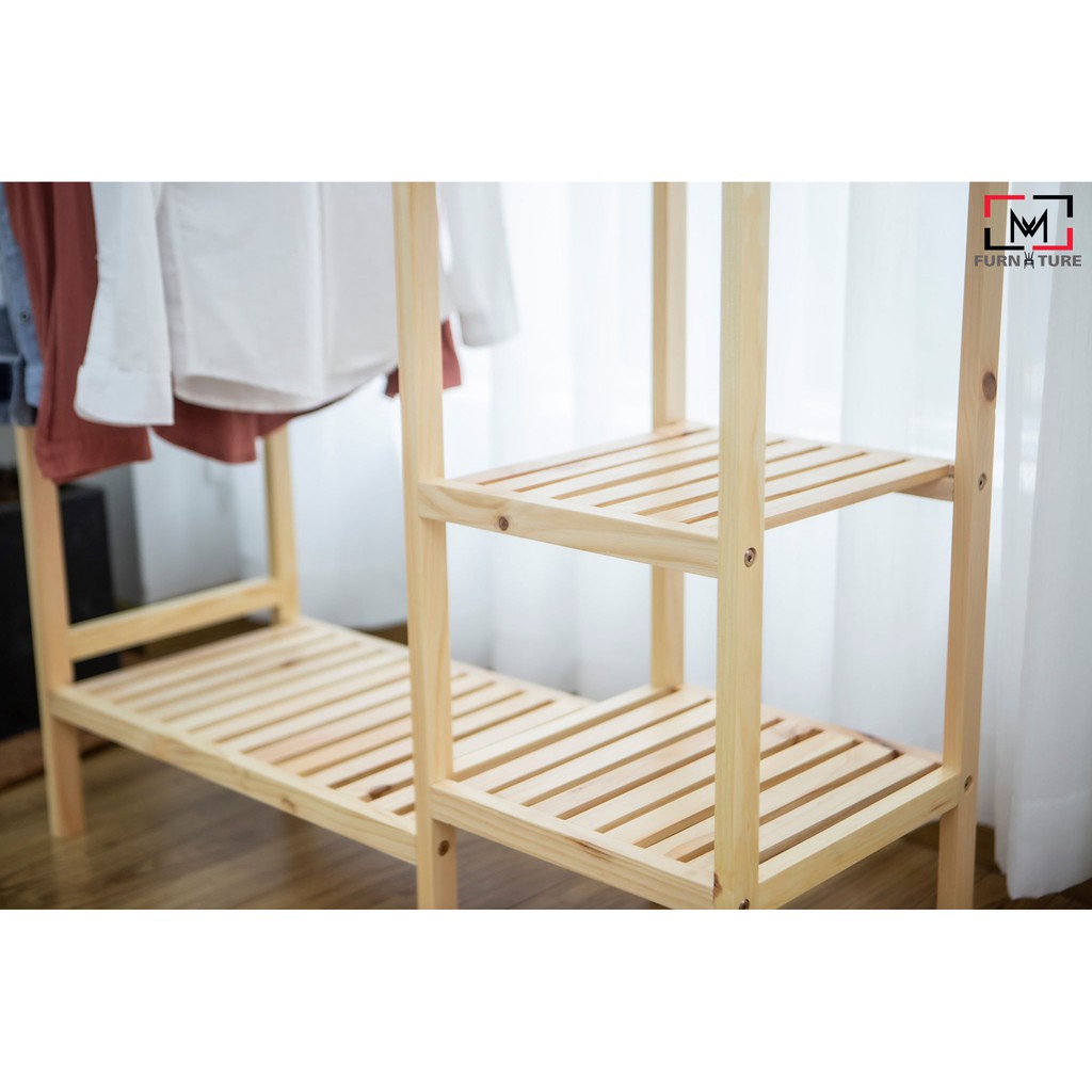 TỦ QUẦN ÁO GỖ THÔNG 97x143 cm. TỦ TREO QUẦN ÁO ĐÔI 5 TẦNG | BigBuy360 - bigbuy360.vn
