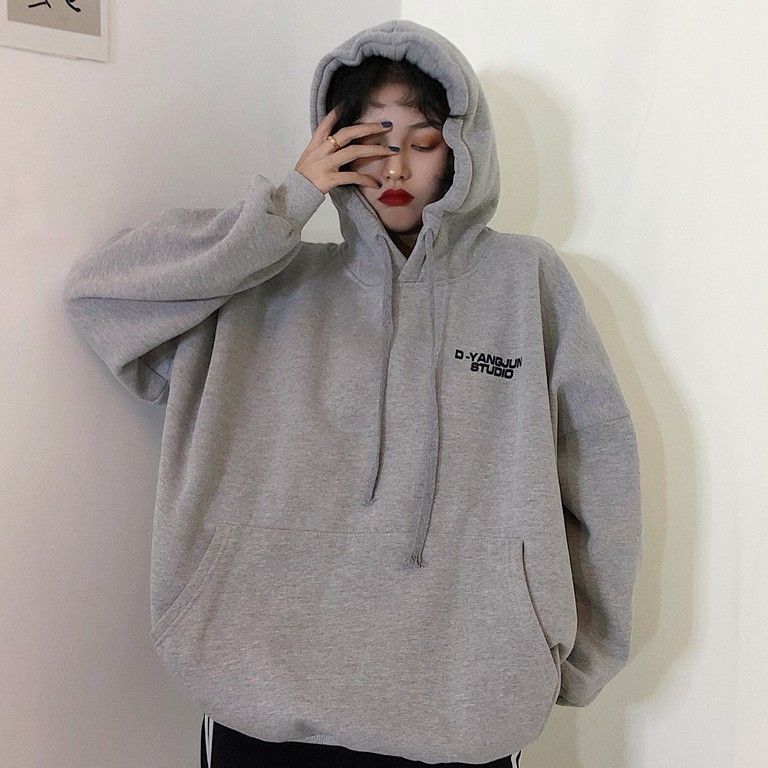 Áo Hoodie Tay Dài Dáng Rộng Có Túi Thời Trang Phong Cách Hàn Quốc