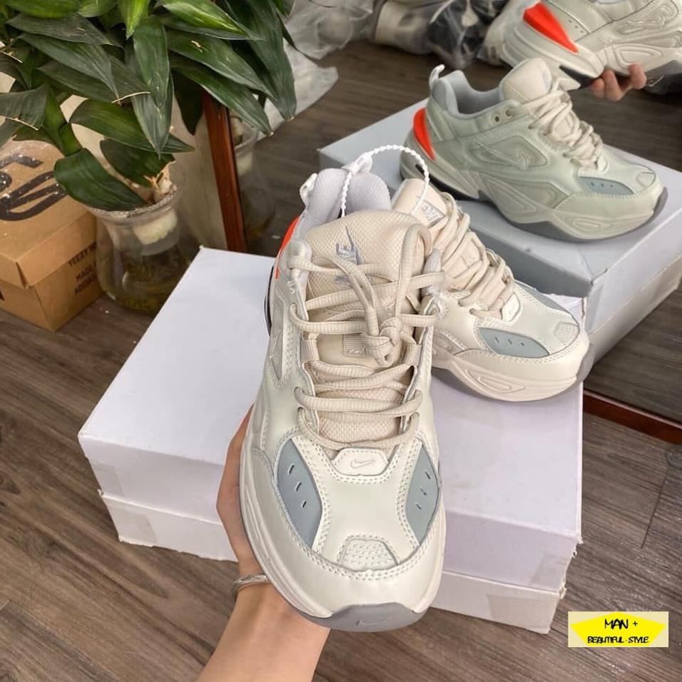 Giày thể thao M2K Tekno Phantom Olive Grey gót cam siêu đẹp, phong cách dành cho nam nữ