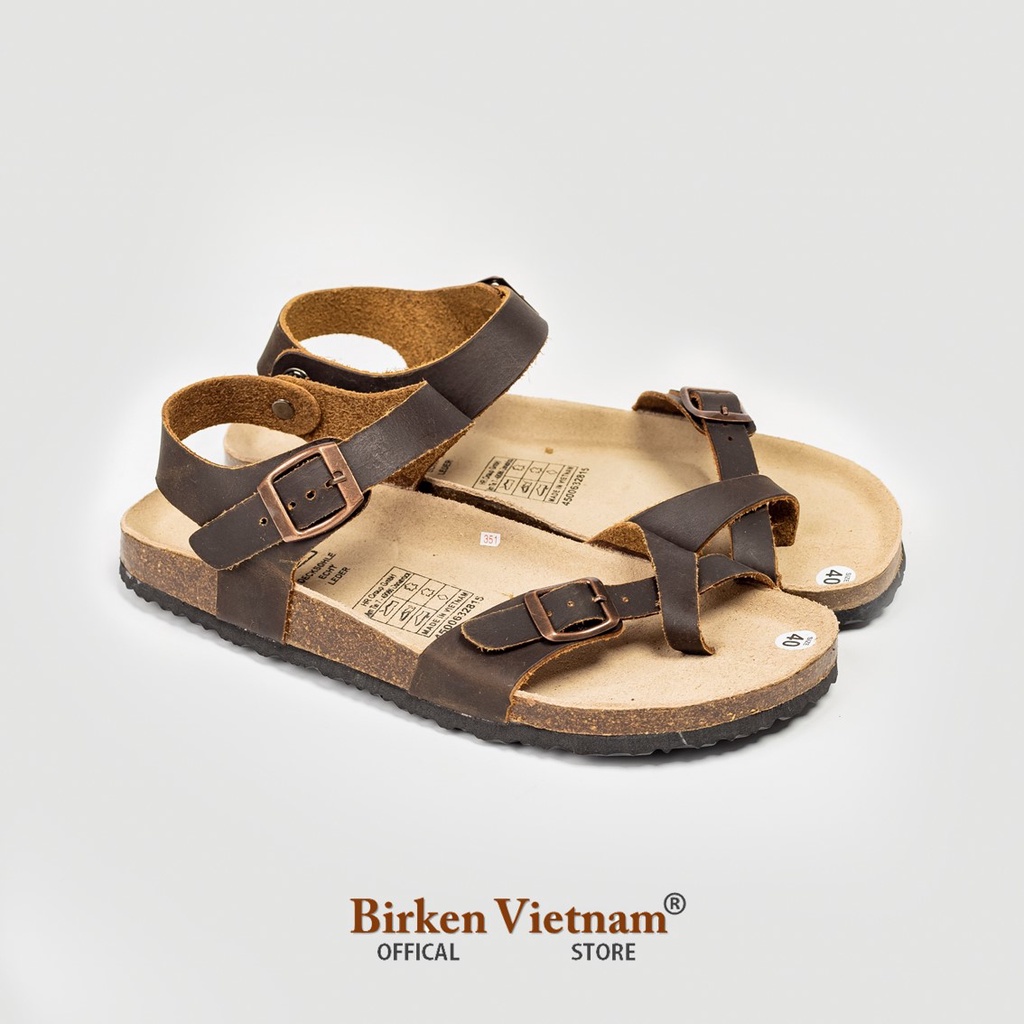 Mã D14 Sandal DA BÒ THẬT Đế Trấu Quai Xỏ Ngón Unisex Birken Vietnam Bioline