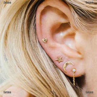 (Eetmo) Fashion 4Pcs Cute Moon Star Heart Ear Stud Earrings Women'S Silver Plated Jewelry Set