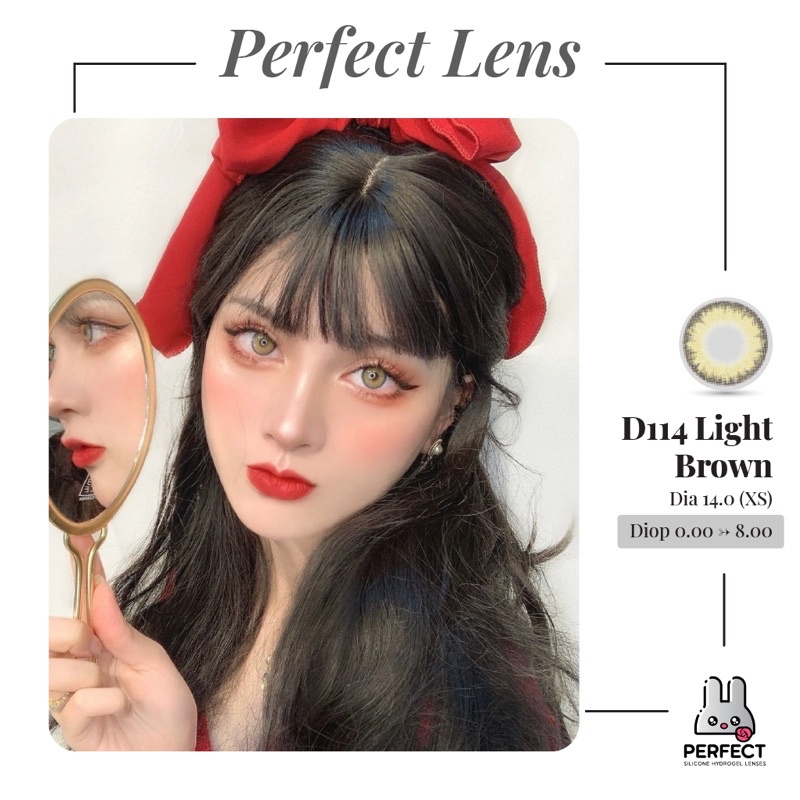 Lens Mắt , Kính Áp Tròng Có Độ Cận D114 LIGHT BROWN , DIA 14.0 , Cho Mắt Nhạy Cảm Giá Sale