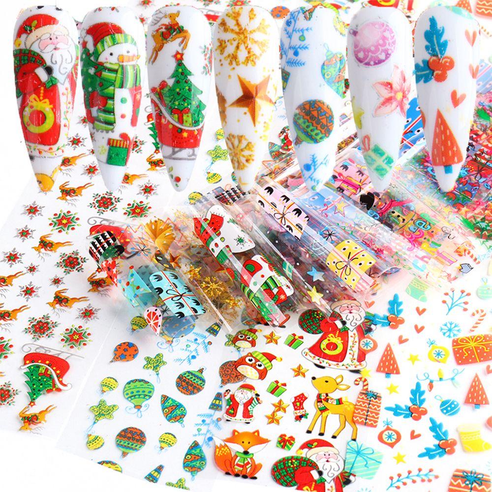 Bộ 10 Hình Dán Móng Tay DIY Họa Tiết Ông Già Noel Nhiều Màu Sắc
