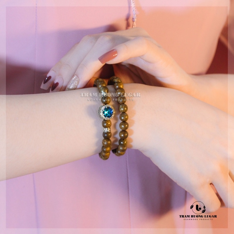 Vòng tay trầm hương Việt tự nhiên - Vòng đôi mix charm - Trầm hương Lugar